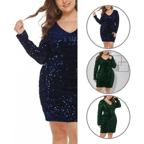 Women Beautiful Sequined V Neck Dress Autumn Sequined Dress Sequined for Banquet
