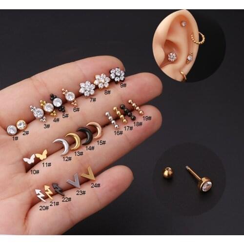 New 1PC 316L Stainless Steel Ear Trague Helix Cartilage Conch Piercing Body Jewelry Back Screw Stud Earring