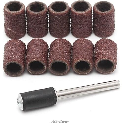10Pcs 6mm Grit 80# Sanding Bands +3.17mm Mandrel Rotary Tool Nail Drill Bits