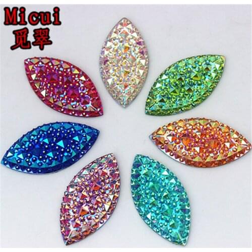 Micui 20pcs 20*40mm AB Clear Horse Eye Resin Flatback Rhinestones For Crafts Clothing Dress Decoration ZZ522