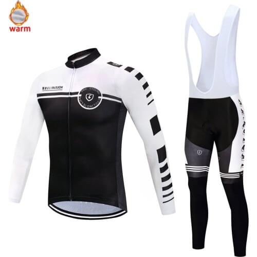 2021 White Winter Thermal Fleece Cycling Jersey Sets Warm Ropa Ciclismo Men Long Sleeve MTB Bike Clothes Outdoor Sports Shirt