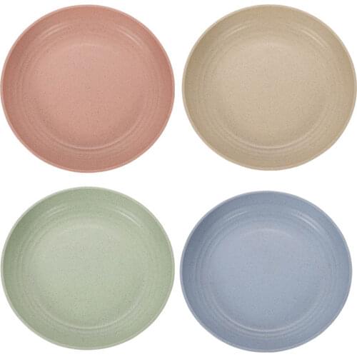 4pcs Set Healthy Eco-Friendly Wheat Straw Dinner Plates Reusable Anti-Fall Steak Dinner Plates Anti-Scalding Home Kitchen Dishes