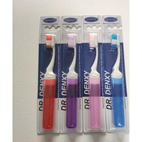 Denxy 4 pcs 4 colours NonToxic Adult Orthodontic Tooth Brushes V Trim Soft Dental Toothbrush Collapsible