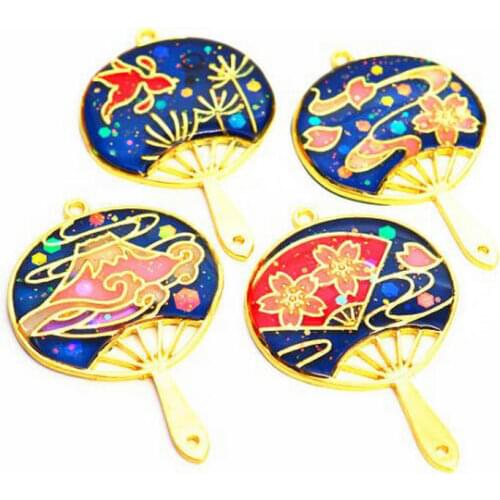 5pcs Sakura Round Fan Metal Frame Jewelry Fillings Pendant Accessory DIY UV Resin Charms Handmade Earring Open Bezels Craft