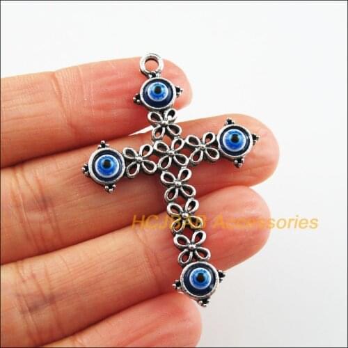 8 New Cross Charms Tibetan Silver Color Resin Flower Pendants 32x47mm