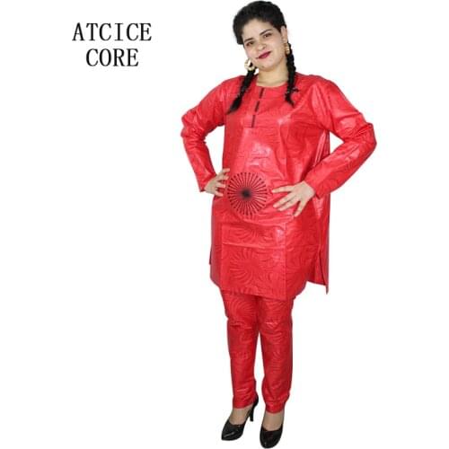 African dresses for women new fashion design free shipping 100% cotton african basin riche embroidery design top with pants