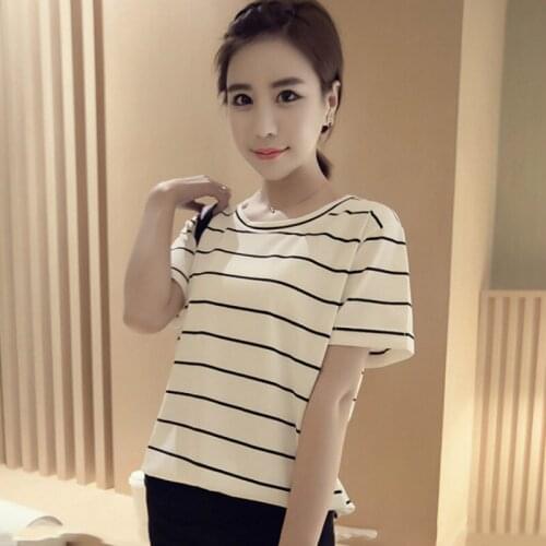 White Striped Casual T Shirt Short Sleeve Comfort Black Striped Shirt for Woman Classical Casual Short Sleeve T Shirt