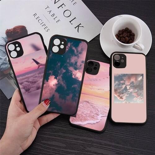 Sweet sky pink Cloud Phone Case For iPhone 12 11 Mini Pro XR XS Max 7 8 Plus X Matte transparent cover