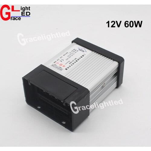 DC12V LED Outdoor Rainproof Power Supply 5A 60W LED Driver Lighting Transformers AC 220V 230V 240V input