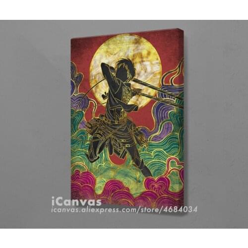 Eren Attack on Titan Colorful design Poster Framed Wooden Canvas Wall Art Decoration Prints for Room Home Frame Decor Painting