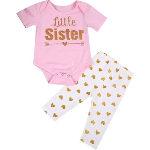 High Quality Matching Clothes Big Sister Short Sleeve T-shirt Little Sister Romper+Long Pants Outfits Baby Clothing Set