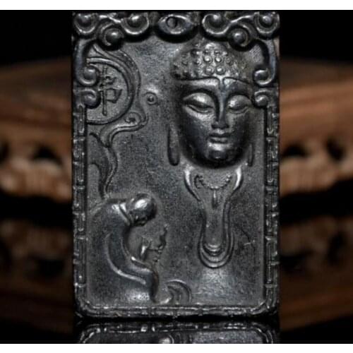 Hongshan culture archaize black iron meteorite Tathagata Buddha amulet statue