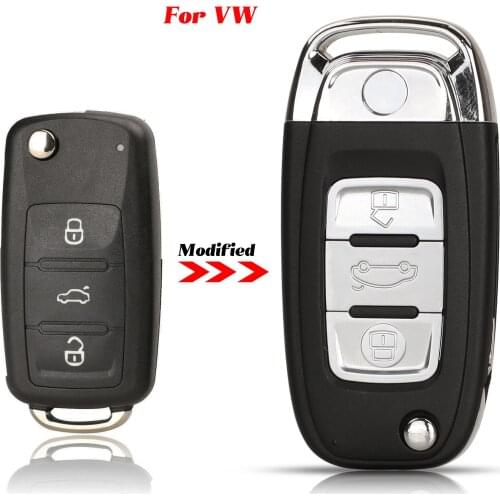 Jingyuqin 3 Buttons For VW Polo Jetta Golf MK6 Tiguan Touareg Lamp On Top Fob Remote Car Key Case Shell With Uncut Blade