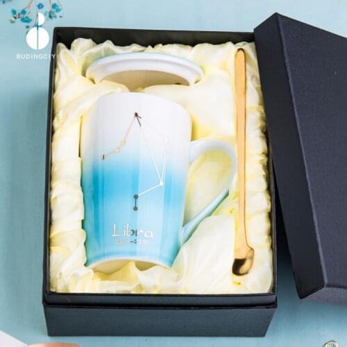 Korean creative ceramic cup lovely girl student drinking cup with spoon Mug family coffee cup gift box coffee mug