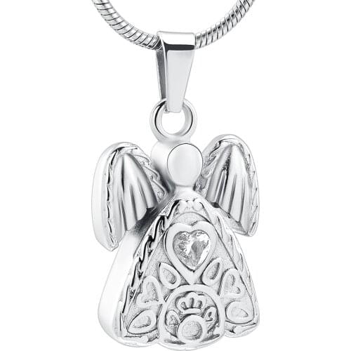 LKJ10081 Wing Heart Crystal Stainless Steel Cremation Keepsake Necklace for Ashes Urn Souvenir Memorial Pendant Jewelry