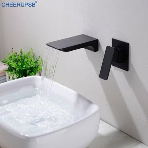 Matte Black Bathroom Faucet Wall Concealed Mount Basin Tap Hot Cold Waterfall Mixer Faucets Washroom WC Gold Brass Modern Taps