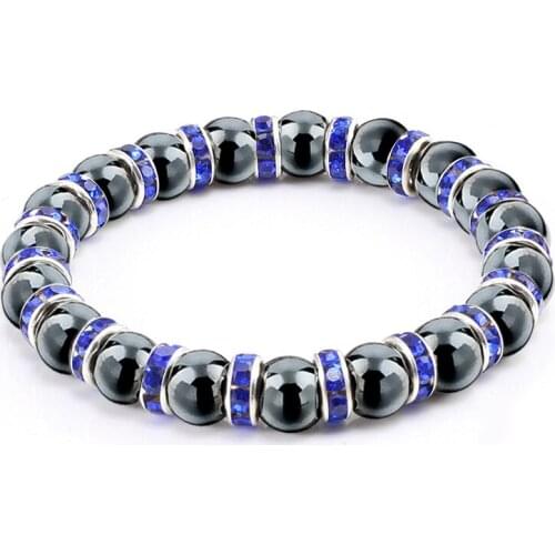 Men Natural Stone Beads Bracelet Charm Women Crystal Rhinestone Hematite Stretch Bracelets Bangle Healing Jewelry Pulsera Hombre