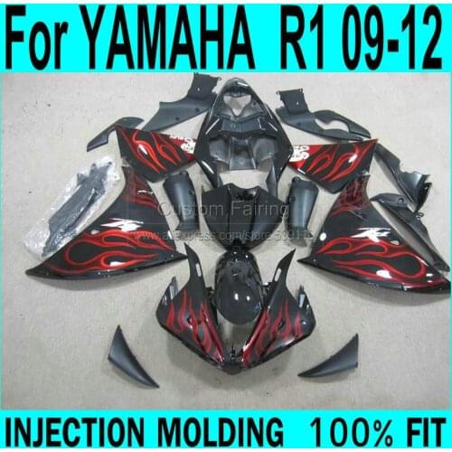 Free custom fairings For YAMAHA R1 2009 2010 2011 2012 2013 Fairings ( Red flame + black ) Injection Fairing kit XP56