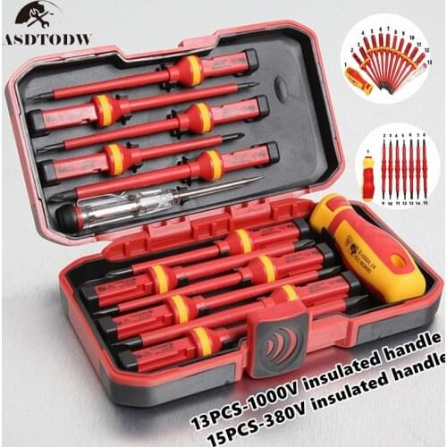 15PCS 380V/13PCS 1000V Changeable Insulated Screwdriver Set And Magnetic Slotted Bits Repair Tool Electrician Tools Hand Tools