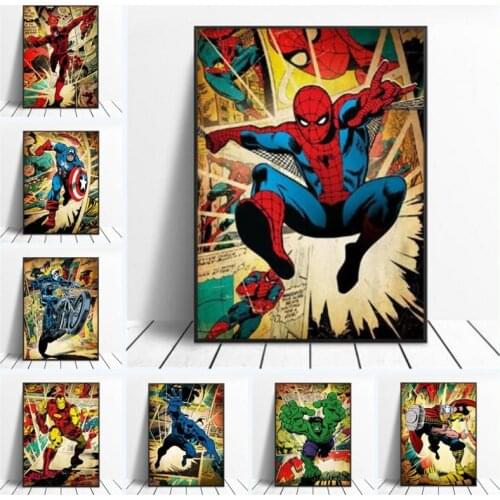 Marvel Avengers Superhero Comic Canvas Painting Marvel Retro Posters and Prints Wall Art Pictures for Kids Bedroom Decor