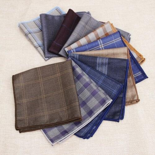 Brand Mens Vintage Plaid Striped Solid Cotton Handkerchief Pocket Square Hankies Luxury Chest Towel Prom Wedding Party Gifts