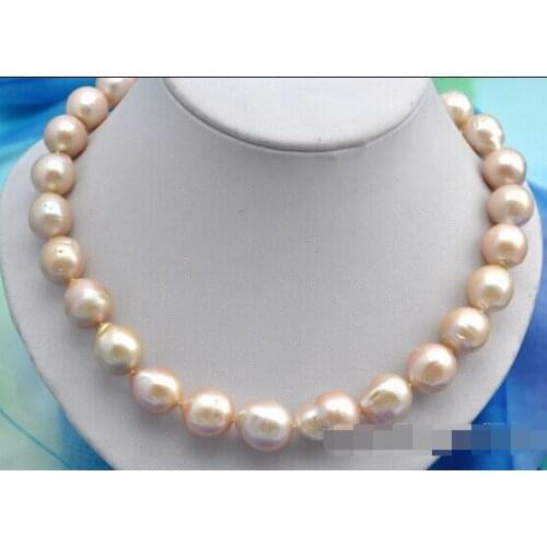 FREE SHIPPING>>>18"20mm baroque round pink reborn keshi pearl necklace