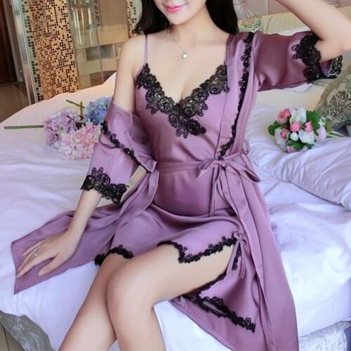Sexy Ladies Silk Satin Kimono Bathrobe Robe Robe Set Half Sleeve Lingerie Pajamas