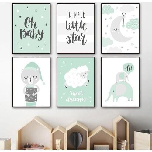 Cute Moon Star Bear Sheep Baby Nursery Wall Art Canvas Posters Prints Painting Nordic Kids Decoration Picture Baby Bedroom Decor