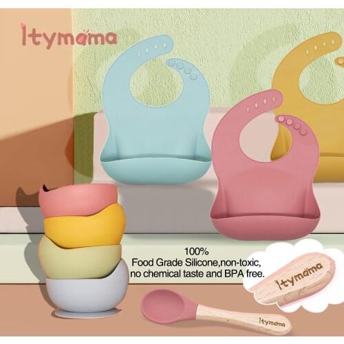 1Set Baby Bowl&Bib Personalized Name Baby Dishes Non-Slip Crockery Silicone Baby Feeding Bowl Tableware BPA Free for Baby Plate