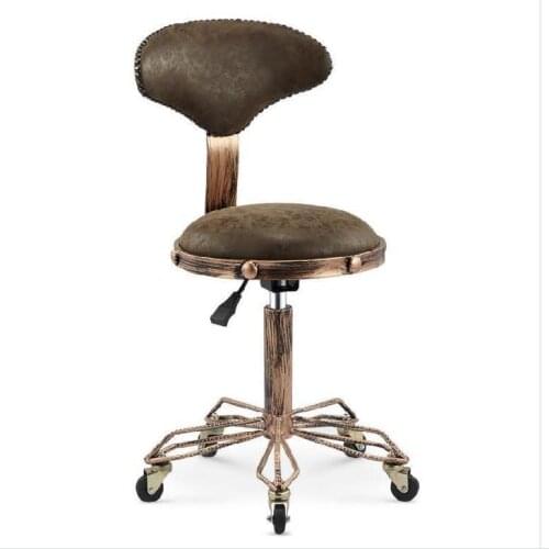 Height Adjustable Nail Embroidery Chairs with High Elastic Sponge Retro Bronze Barber Chair Rotate Lift Beauty Stools