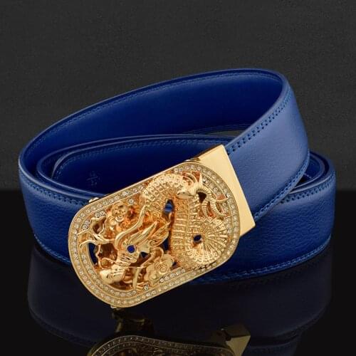 Dragon Zodiac High Quality Genuine Leather belt designer luxury brand corset belt famous Cowhide gold waist belt off blue