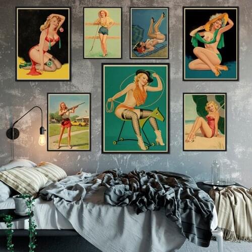 World War II Sexy pin up Girl retro poster kraft paper printed painting poster wall sticker Frameless 42*30CM