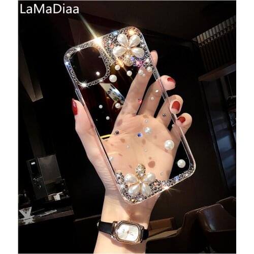 Luxury Bling Diamond Rhinestone Flower Case For Samsungj3 j5 j7 2016 2017 J5 j7 Prime j4 j6 j8 2018 Phone Case Pearl Crystal