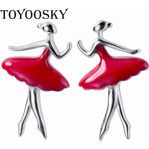 Pure 100% 925 Sterling Silver Earring Tiny Red Skirt Ballet Dancer Stud Earrings Gift Jewelry Prevent Allergy for School Girls