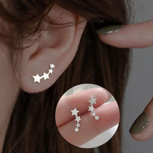 New Korean Fashion Geometric Star Earrings Ear Climber Exquisite Zircon Stud Earrings For Women Versatile Party Jewelry Gifts