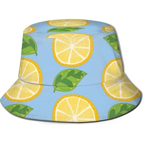 CINESSD Yellow Lemons Green Leaves Bucket Hat Summer Hats Fisherman Hat Foldable Women Men Sunscreen Shade Caps