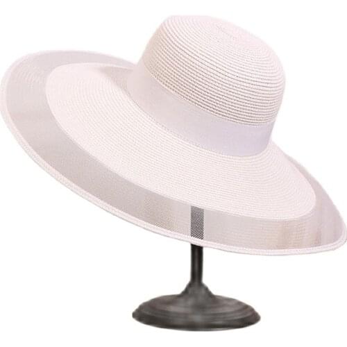 Summer Floppy Large Big brim Breathable Straw Hat For Ladies Women Female Ribbon Sun hat Uv Protection Sunscreen Caps Gorros