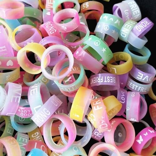40Pcs Lot Bulk Luminous Nightglowing Silicone Rings For Students Women Party Jewelry Kids Teenager Celebration Decoration Gift