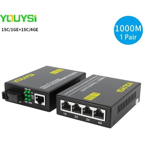 YOUYSI 1SC/1GE+1SC/4GE Single mode single fiber SC Gigabit Fiber Transceiver SC 1.25Gbps Media Converter 3KM