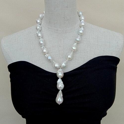 YYGEM Wedding Natural Nucleated Flameball Baroque Pearl Rosary Necklace Pendant Bride Jewelry 19