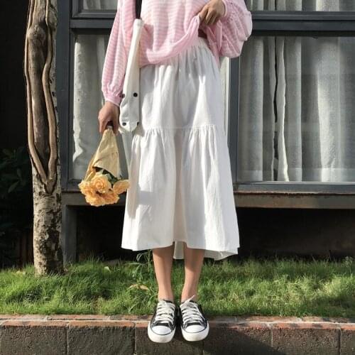 Preppy Style Women Cotton And Linen Skirt 2020 Summer Solid Ruffles Sweet Girl Casual Loose Skirt Vestido Plus Size Skirt M-7XL