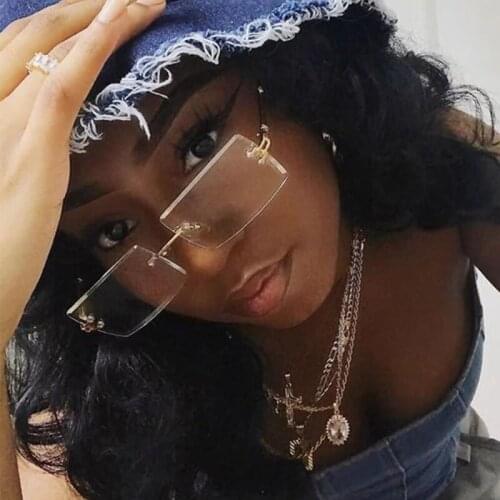 HKNA Square Rimless Sunglasses Women High Quality Glasses Women Luxury Brand Gradient Sun Glasses Vintage Oculos De Sol Mujer