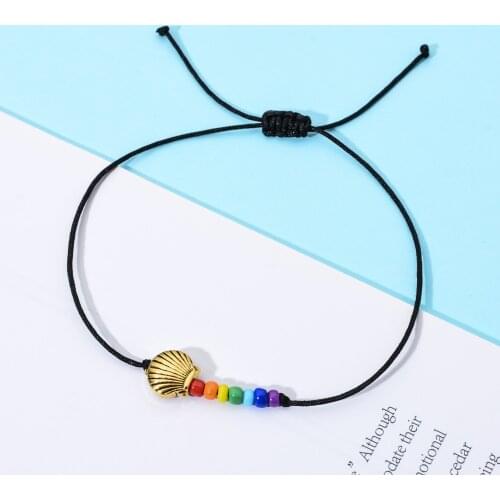 Boho Style Black cord Shell Heart Butterfly Charm Bracelets for Women Girl Child Adjustable Rope Bracelet Anklet Yoga Jewelry