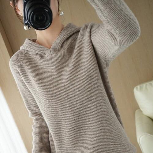 2020 winter new woolen sweater hooded sweater women loose wild wool hoodie pure color knitted bottoming hooded sweater