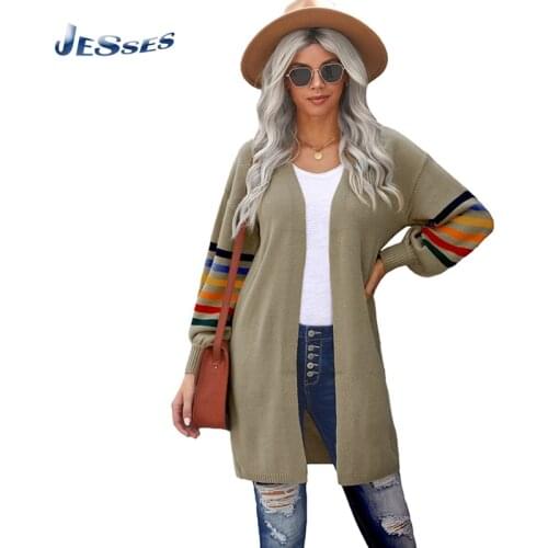 Hot Sale Lantern Long Sleeves Jacket Ladies Autumn And Winter Knitted Loose Sweater Cardigan Large Size V-neck 2XL Knitwear Tops