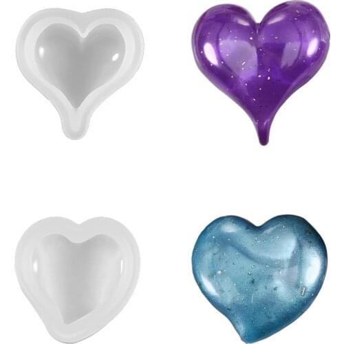 3D Heart Shape Silicone Molds 2 Style Clear Cake Chocolate Candy Biscuit Epoxy Resin Mold For DIY Jewelry Making Accessories