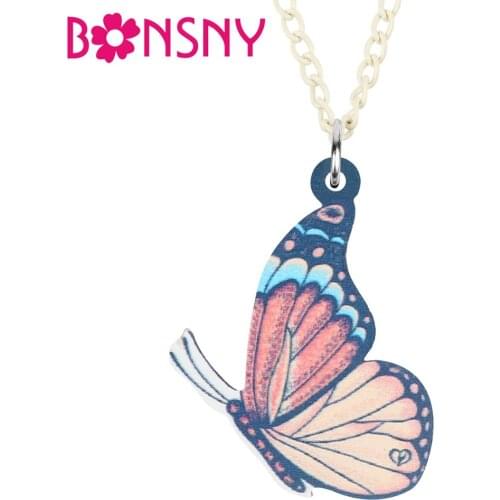 Bonsny Acrylic Brush-footed Butterfly Necklace Choker Insect Animal Pendant Chain Jewelry For Women Girls Friends Gift Charms