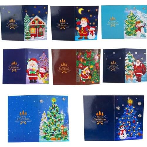 DIY Diamond Painting Greeting Cards Cartoon Christmas Tree Santa Claus Special-shape Drill 5D Diamond Embroidery Postcards Gift