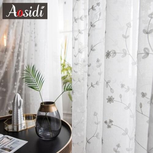 Aosidi Modern White Sheer Tulle Window Curtains For Living Room Voile Curtian For Bedroom Embroidery Drape Door Custom Finished