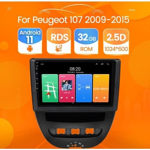 For PEUGEOT 107 2009-2015 Car multimedia video player Radio stereo GPS navigation IPS Touch Button Android System AHD 1024*600